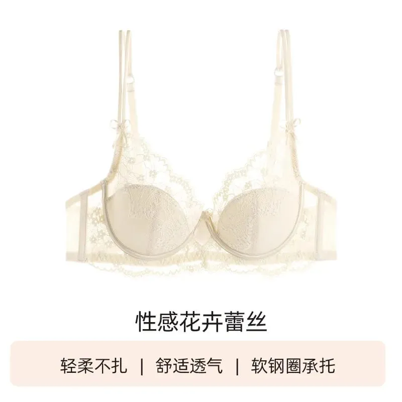 Female Lace Full Cup Minimizer Bra Set Thin Push‑Up Anti‑Sag Comfortable Lingerie Underwear For Big Breast Soft Daily Intimates