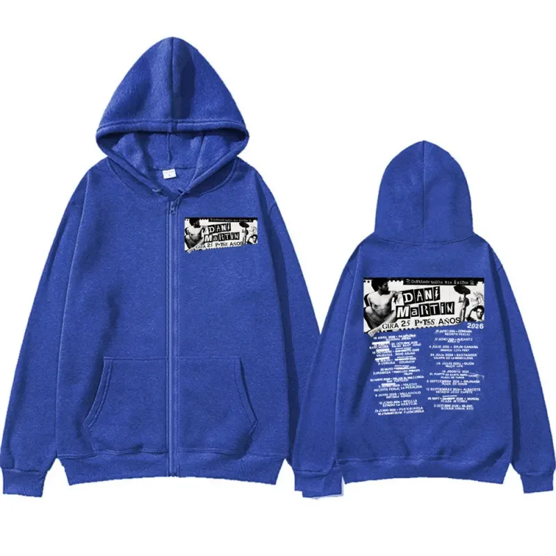 Dani Martín Gira 25 Años Album 2026 Print Zip Up Sweatshirts Men Women Long Sleeve Cozy Pullover Coats Streetwear Zipper Hoodies