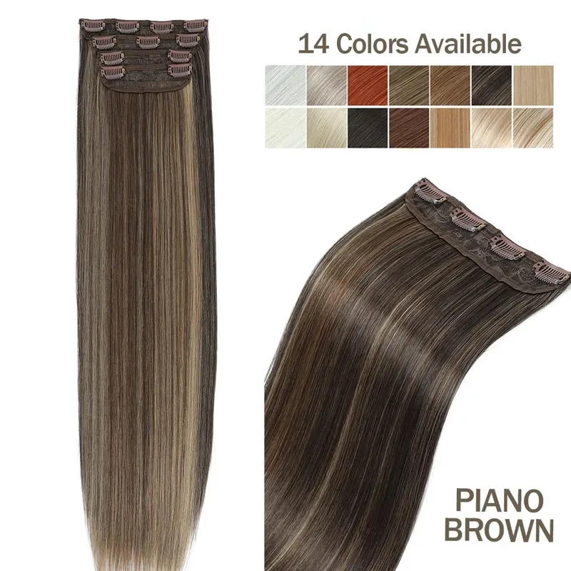 Synthetic Clip In Hair Extension 200g 24 Inches Straight Orange Brown Blonde Heat Temperature Fiber 4Pcs Clip Ins Hairpieces