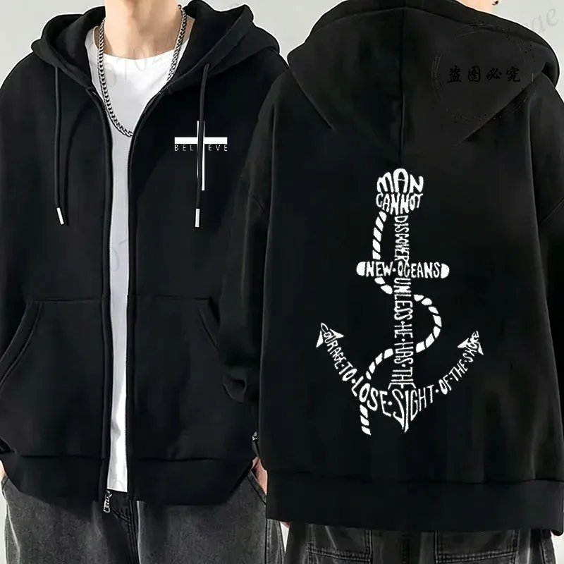 New Fashion Zipper Hoodies Christ Jesus Cross Print Men Hoodies Sweatshirts Fleece Hip Hop Street Hoodie Zip Up Sweatshirts Top