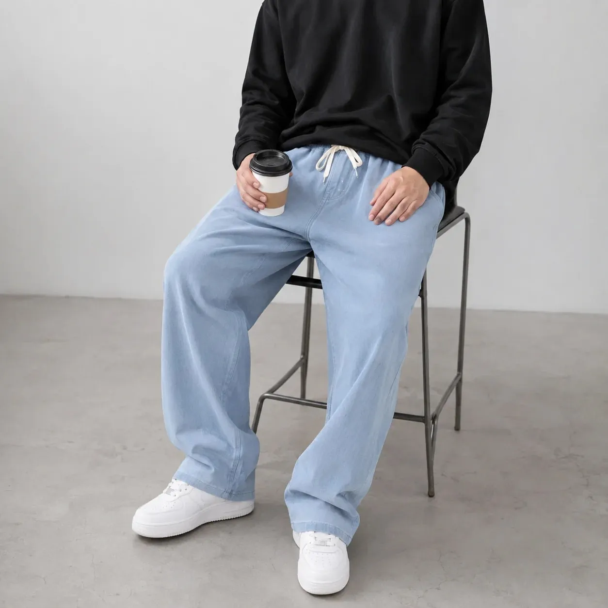 2026 New Streetwear Loose Jeans Men Korean Style Fashion Loose Straight Wide Leg Pants Men's Brand Clothing Black Light Blue