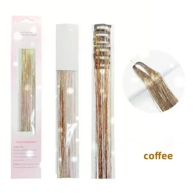 6Pcs Hair Tinsel Clip in Hair Extensions 20 Inch Synthetic Colorful Shiny Sparkle Glitter Tinsel Hair for Women Girls Cosplay