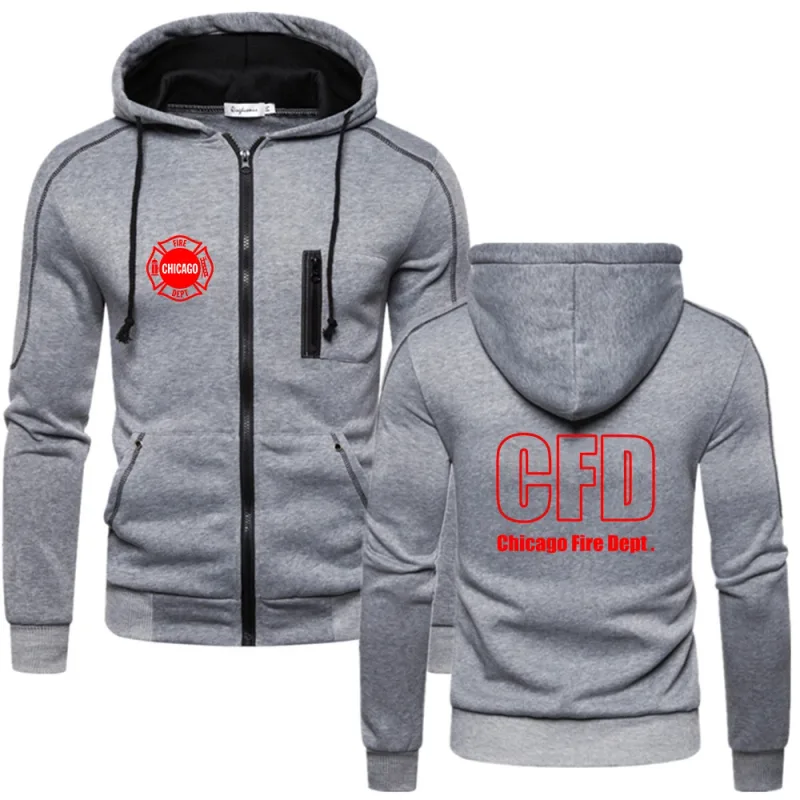 New Chicago Fire Department Show Tv Show Duty Printing Fashion 2023 New Men's Solid Cotton Fleece Slim Long Sleeve Hoodies Coat