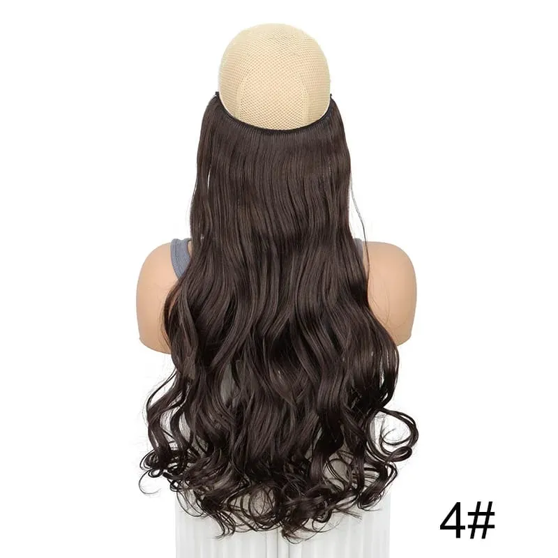 18Inch Synthetic Long Curly Fish Line Hairpiece Invisible Wire Halo Hair Extensions Heat Resistant Fluffy for Daily Styling