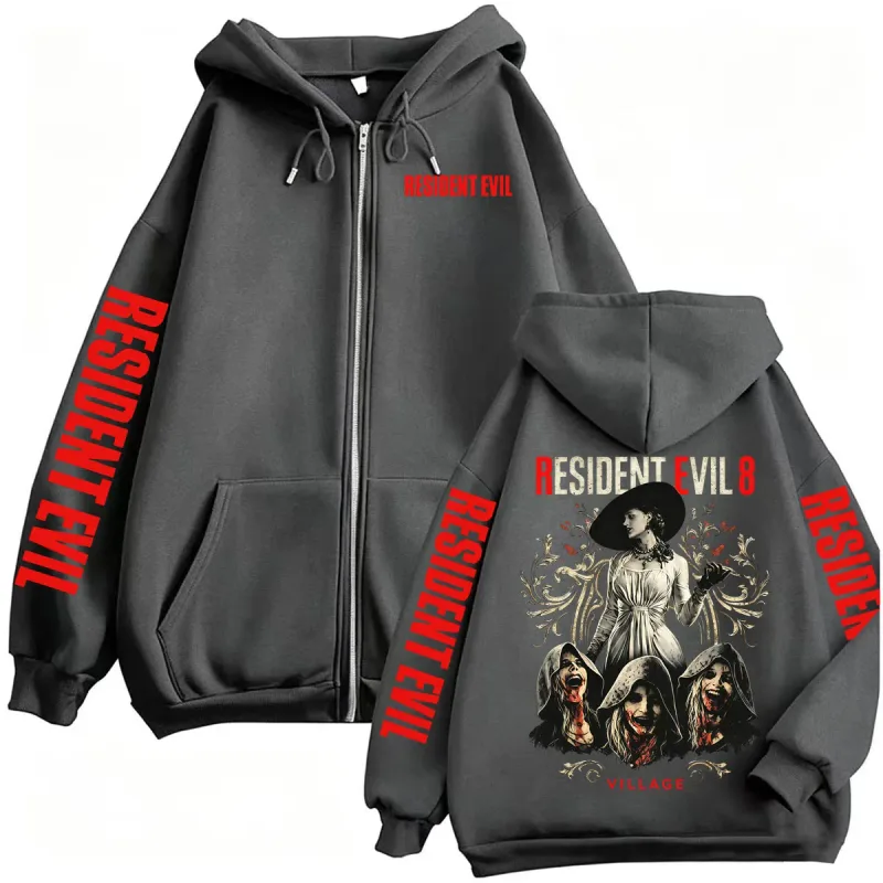 Resident Evil Village Zipper Hoodies Lady Dimitrescu Horror Jacket Sweatshirts Men Women Harajuku Streetwear Zip Up Hooded Coats