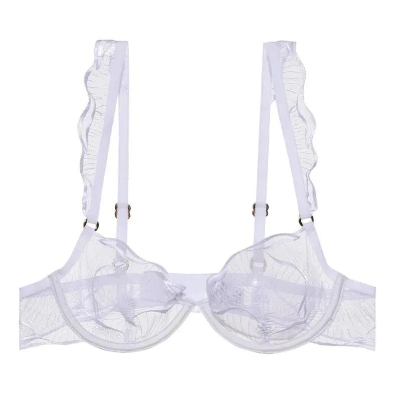 Elegant French Lace Minimiser Bra Large Chest Pure Embroidery Ultra Thin UK Fit Plate Size Wirefree Anti-Sagging Set​​ MOYISU AB