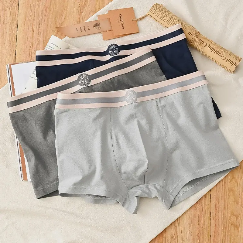 3PCS Herren-Unterwäsche, Baumwolle, bequem, atmungsaktiv, runder Etikettendruck, einfache Mode, Herren-Boxershorts, Unterwäsche-Kombination
