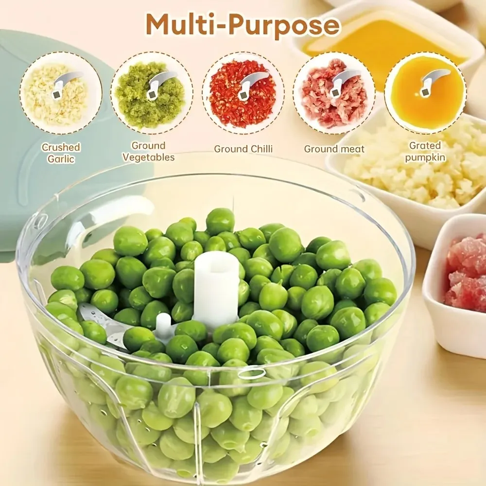 Garlic Mincer Hand Cutter - Hand Pull String Food Processor Vegetable Chopper - for Onion Ginger Fruits Nuts Dishwasher Safe