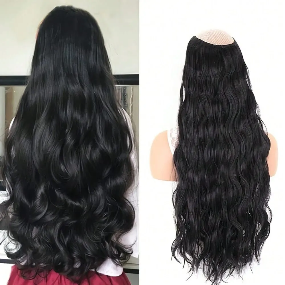 Synthetic Hair Fake Hair Extensions Clip Hairpiece V-Shaped Half Wig Natural Wavy Extension False Strands On Hairpins Women