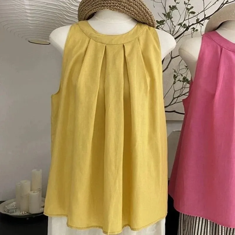 Magliette coreane larghe senza maniche con spalle scoperte Magliette Abbigliamento donna Nuova semplicità Magliette casual da strada per giovani Dolce tendenza estiva