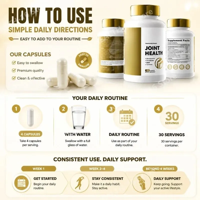 Joint Health Capsules with Glucosamine Sulfate Chondroitin Sulfate MSM Turmeric Boswellia Extract Mobility Support 120 Capsules