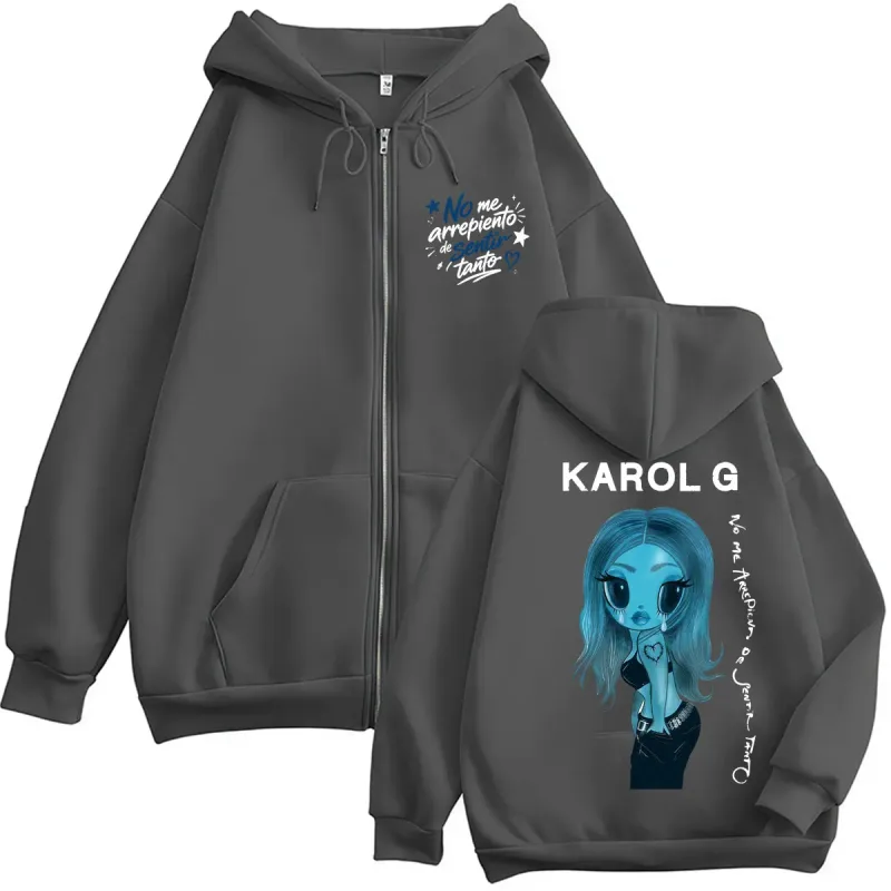 Karol G No Me Arrepiento De Sentir Tanto New Album Zip Up Hoodies Fashion Aesthetic Music Men Sweatshirt Oversized Fleece Coats