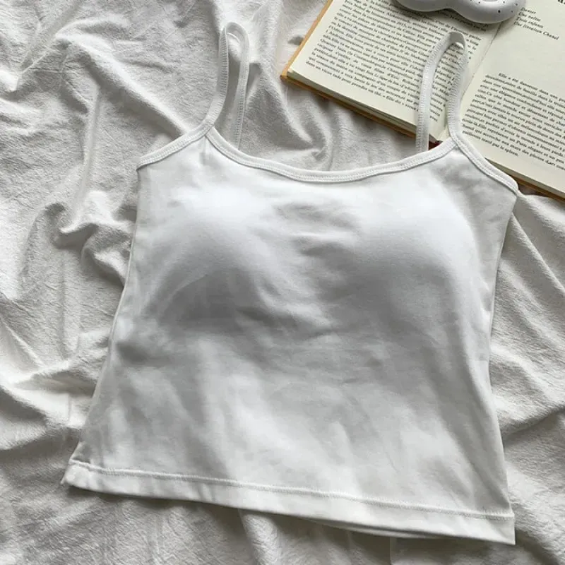 Women's Solid Color Straps Sleeveless Slim Camisole with Comfortable Chest Pad Daily Top Travel Inside Sport Cotton Vest