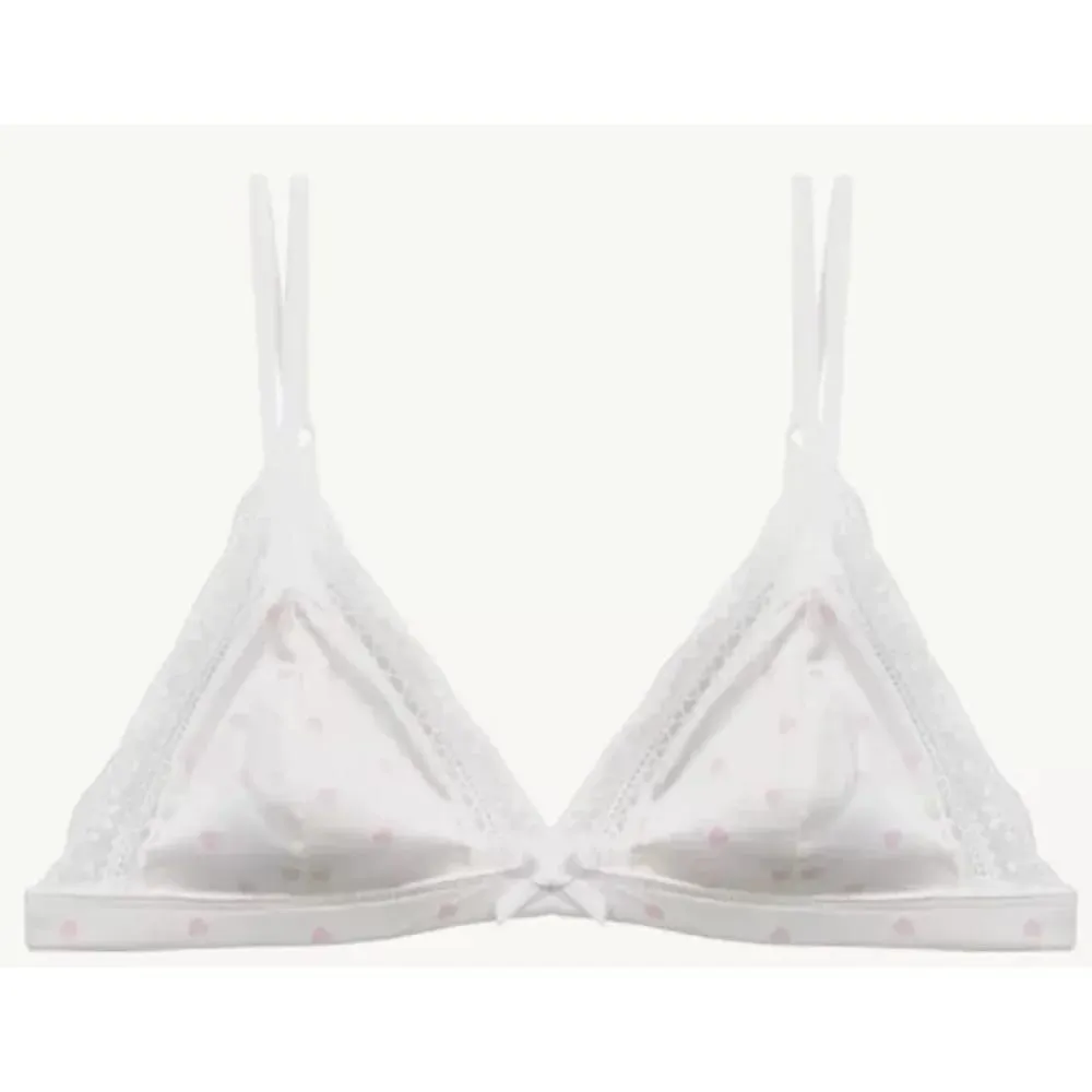 Elegant French Sweet Satin Lace Triangle Bra Pure Sexy Coquette Look Wirefree Small Bust Gathered Effect Thin Cup Bow Lingerie