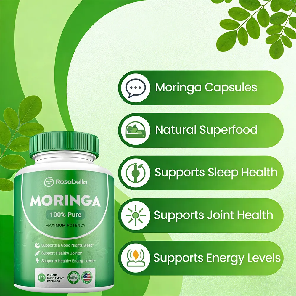 Moringa Capsules - Pure Moringa Powder Energy Skin Immune & Gut Health Natural Green Superfood Supplement - 60 Count