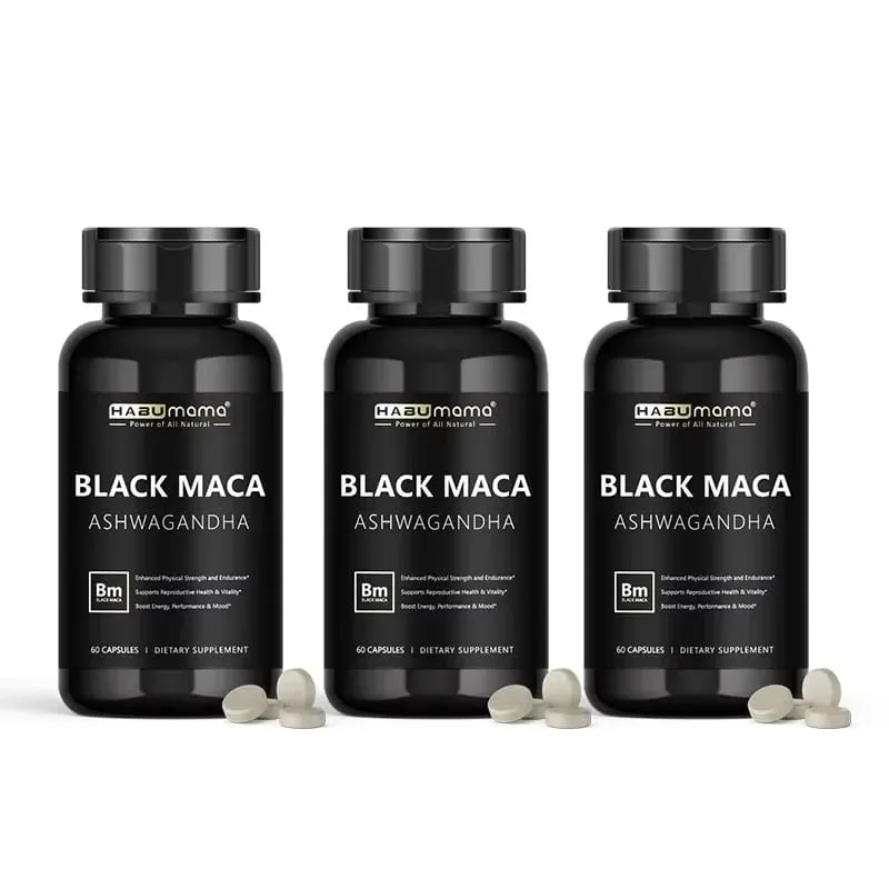Organic Black Maca Root + Ashwagandha Extract Supplement for Women & Men Erect Energy Endurance - Vegan Pills