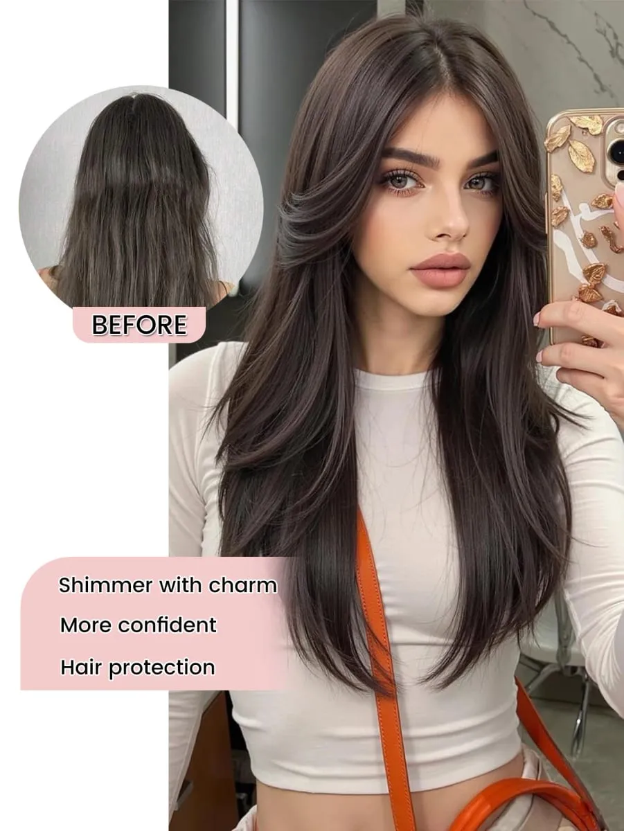 Synthetic V-Shaped Long Curly Wavy Hair Extension Synthetic Wig Layered Hair Extension Hair Pad Fluffy Top Increase Hair Volume