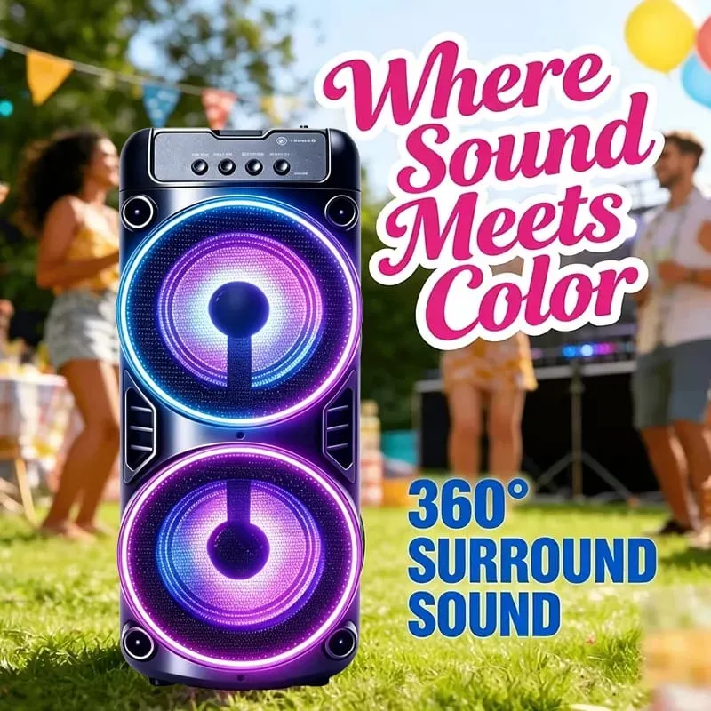 Professional Large Bluetooth Speaker Portable Design Featuring JBL Subwoofer Party Box LED Lights Compatible with BT/USB/TF/AUX/FM/TWS/MIC/EQ Functions Professional Karaoke. Ideal Gift for Birthdays Christmas and New Year