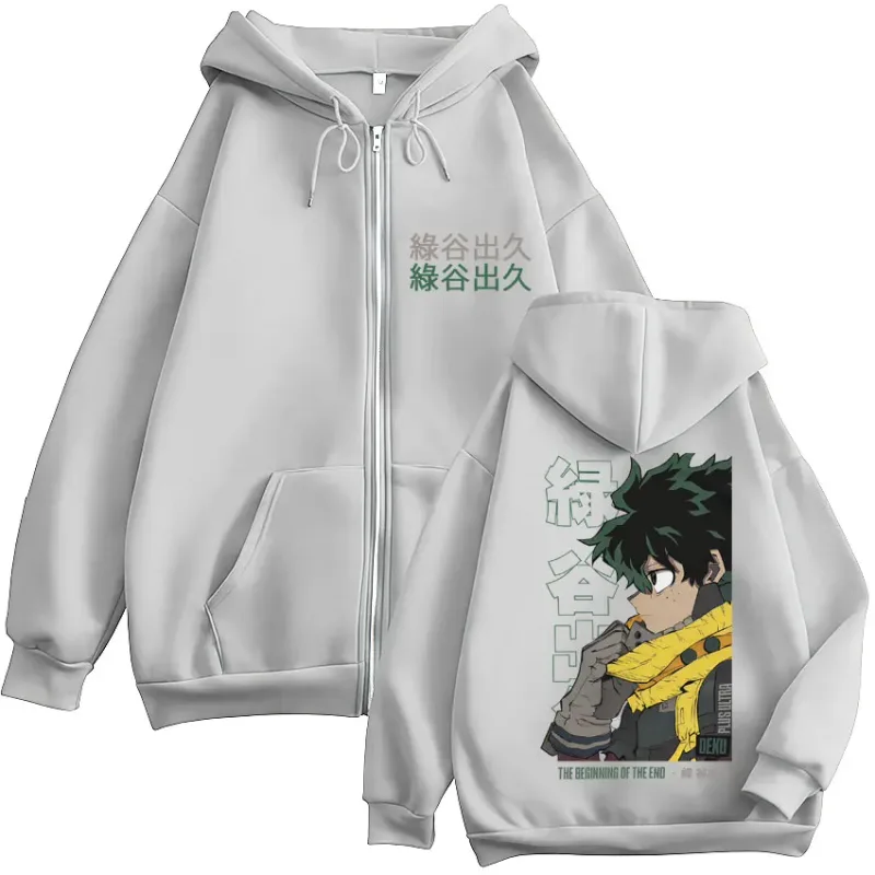 Anime My Hero Academia Deku Izuku Midoriya Zip Up Hoodies Men Women Fashion Harajuku Sportwear Casual Oversized Fleece Jackets