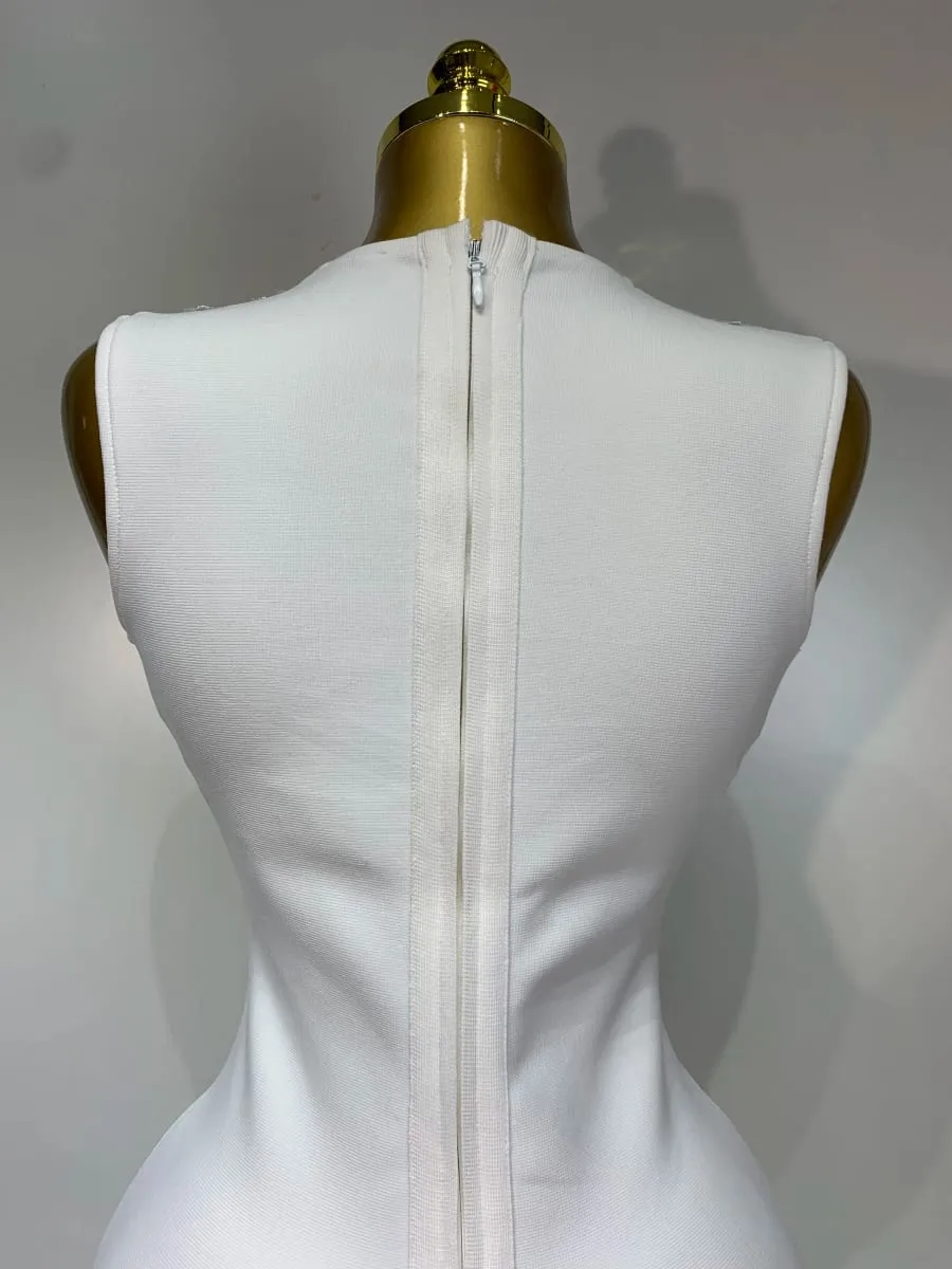 Frauen 2025 Sexy V-ausschnitt Cut Out Kurze Verband Kleid Silber Pailletten Weiß Elegante Luxus Geburtstag Party Club Hochzeit Vestidos