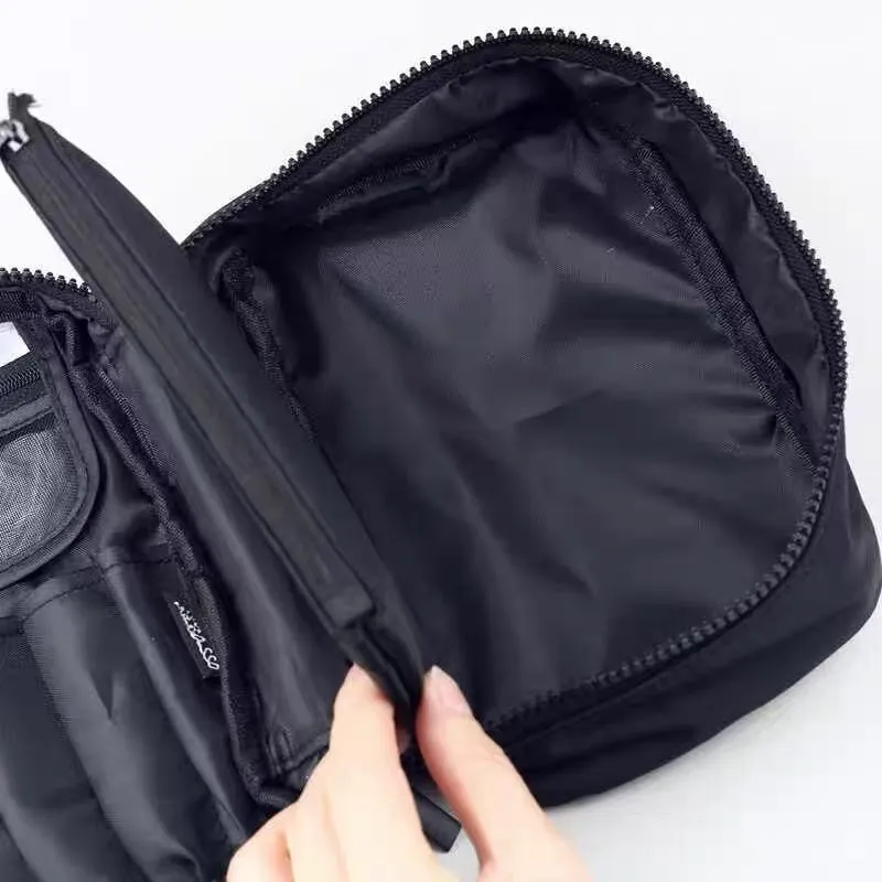 PA CARRIER COMBO POUCH Black & Silver Makeup Brushes and Cosmetics Storage Bag for Travel