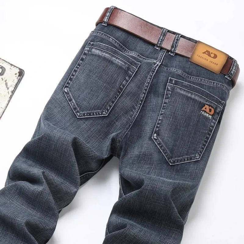 2025 Brand New Men's Slim Thin Jeans Retro Light Blue Cotton Stretch Denim Pants Male Fashion Casual Brand Trousers