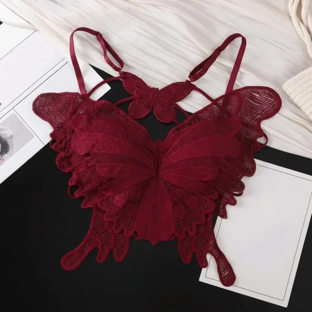 Fashion Backless Butterfly Bras Padded Slim Fit Lace Camisole Flower Korean Style Hollow-out Vest Tops Streetwear