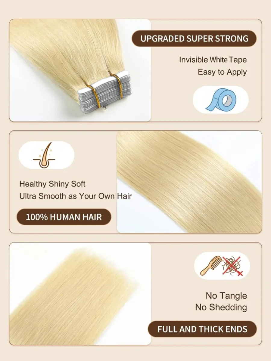 Blonde #613 Straight Tape In Human Hair Extensions 100% Human Hair Adhesive Glue Skin Weft Tape In Hair Extensions For Woman