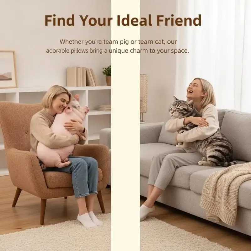 3D Pig Stuffed Throw Pillow Soft Washable Skin-Friendly Fabric Plush Cushion for Sofa Bedroom Car Rest