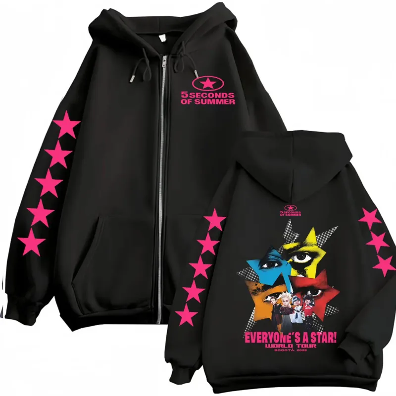 5 Seconds of Summer Everyone's A Star World Tour Zip Up Hoodies Men Women Harajuku Hip Hop Gothic Jacket Sweatshirt Hoodie Coats
