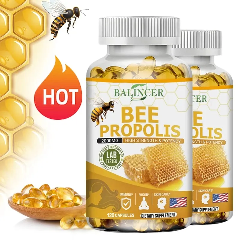 Natural Bee Propolis Capsules - Relieves Joint Pain and Stiffness Promotes Bone Health for Immunity and Anti-oxidation