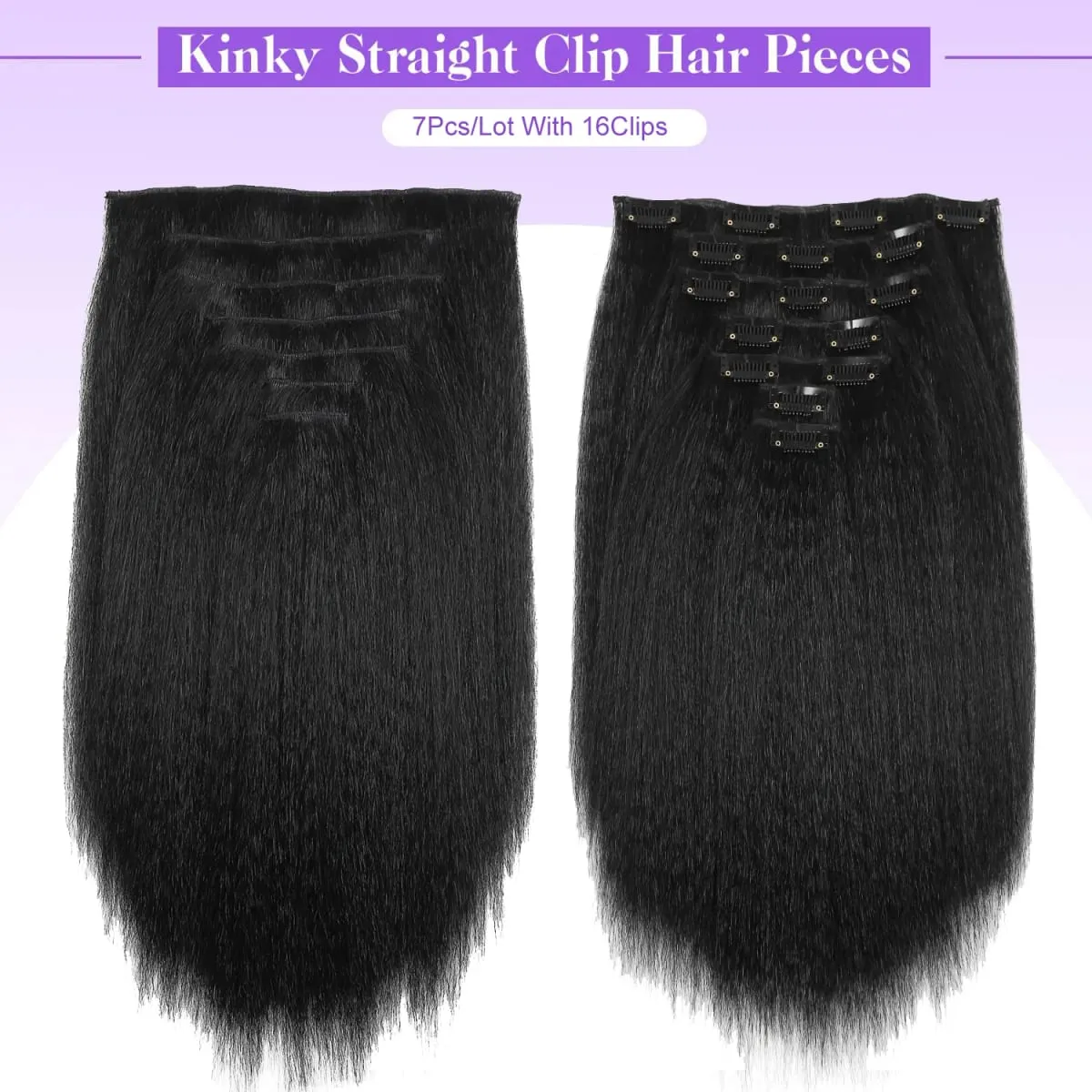 7PCS Kinky Straight Clip ins Hair Extensions Full Head Yaki Straight Seamless Clip in Synthetic Hair Pieces for Women
