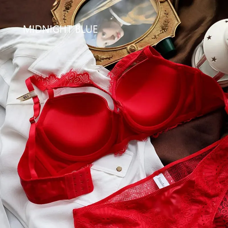 American Leather Sexy Women Underwear Smooth Thin Thick Bra Set Red Black Push Up Lingerie Hollow Out C cup Intimates