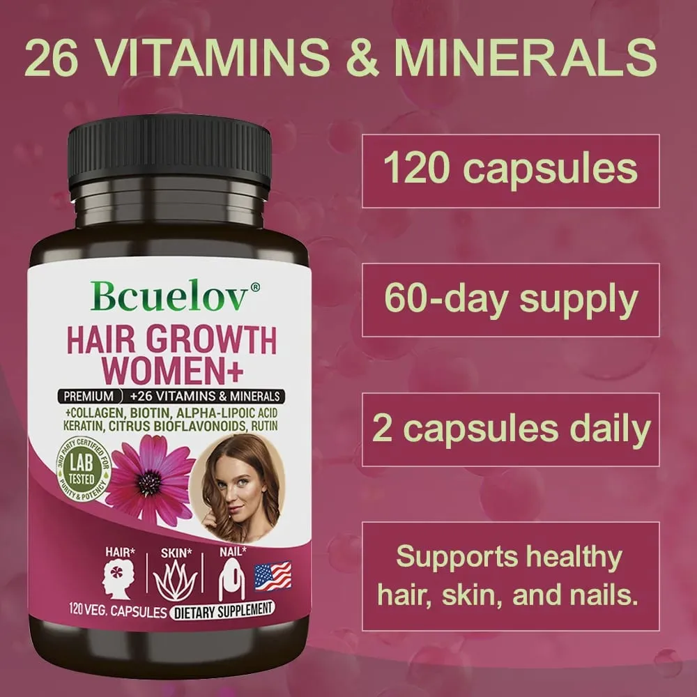 Women Hair Growth Supplement Capsules with Multivitamins Collagen and Biotin for Thicker Fuller Hair Nails and Skin Health