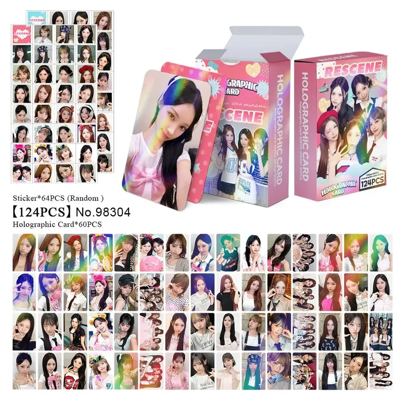 124Pcs/Set Idol RESCENE Total Link New Album Pretty Girl Laser Cards And Stickers Postcards Woni Liv Minami May Zena Fans Gifts