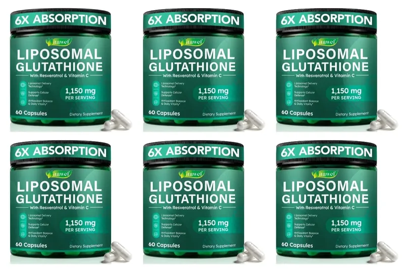 Cápsulas liposomales de L-glutatión con resveratrol, vitamina C, riboflavina y selenio para apoyo inmunológico y antioxidante, 60 unidades