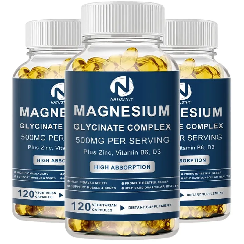 Doplněk glycinátu hořečnatého 500 mg a zinek Vitamin D3 B6 podpora vysoké vstřebávání pro ženy a muže Minerální veganské kapsle