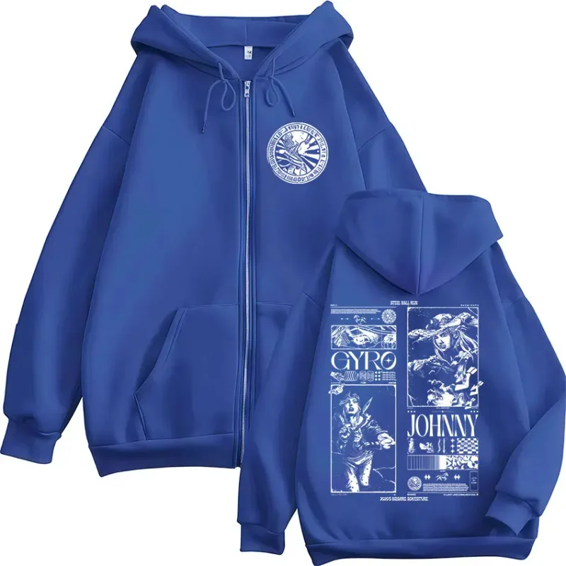 Anime Jojo Bizarre Adventure STEEL BALL RUN Zipper Hoodies Men Women Zip Up Hooded Sweatshirts Vintage Jackets Coats Streetwear