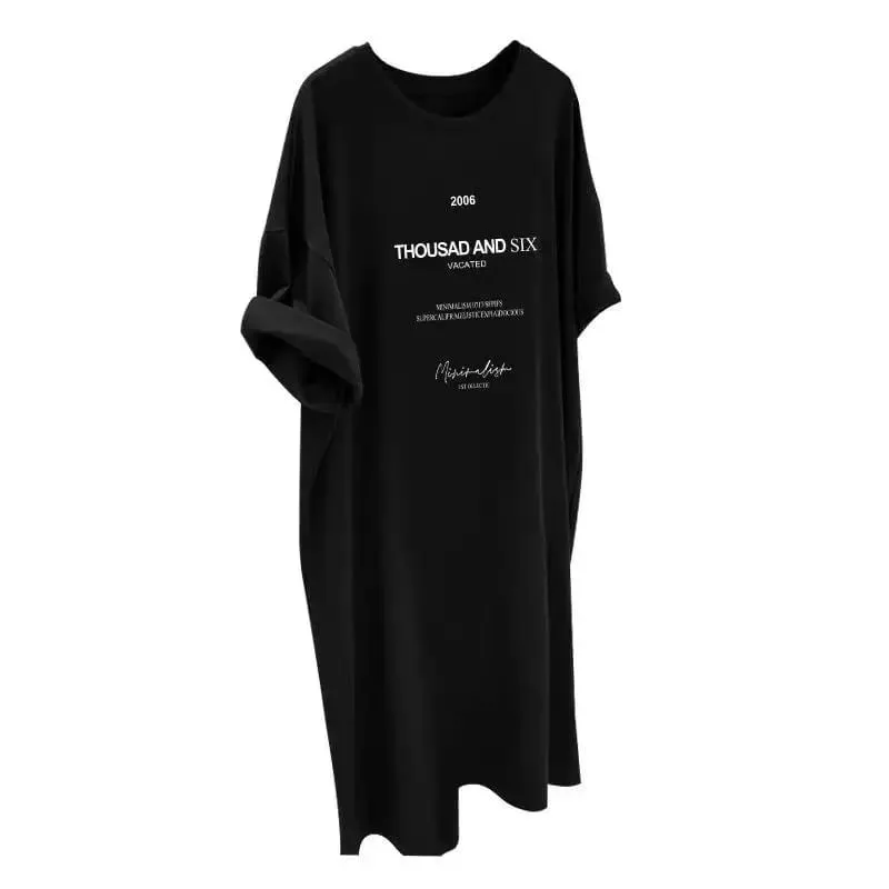 Short-sleeved Dresses Women's Summer Plus Size Medium-length T-shirt Dress Knee-length Casual Long Dress