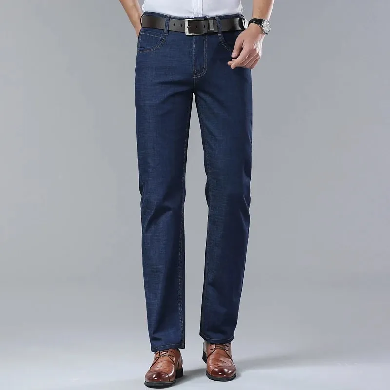 New Men's Summer Ultra-Thin Jeans Fashion Business Comfortable Soft Casual Denim Pants Lightweight Elastic Straight Leg Trousers — image 5