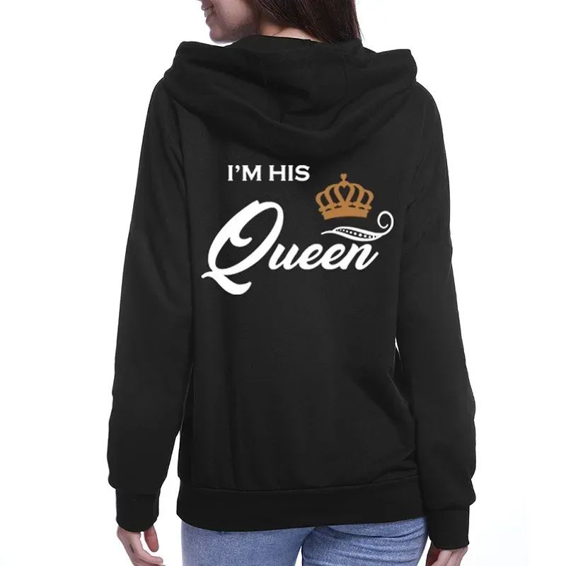 Stampa Felpe con cappuccio Her King o His Queen Lover Harajuku Fashion Casual Donna Uomo Abbigliamento Amanti Felpa con cappuccio Coppia