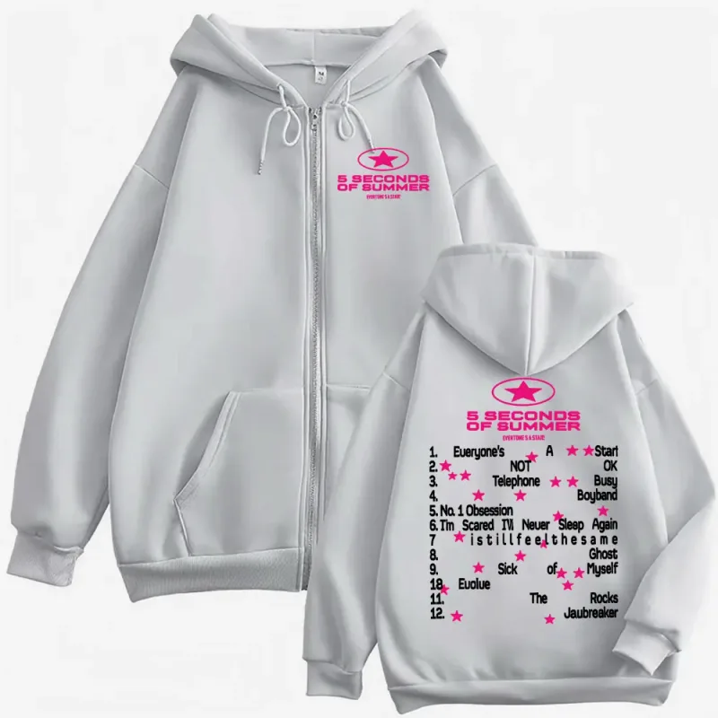 5 Seconds of Summer Everyone's A Star Album Tour Zipper Hoodies Mens Clothes Hip Hop Punk Jacket Sweatshirt Casual Zip Up Hoodie