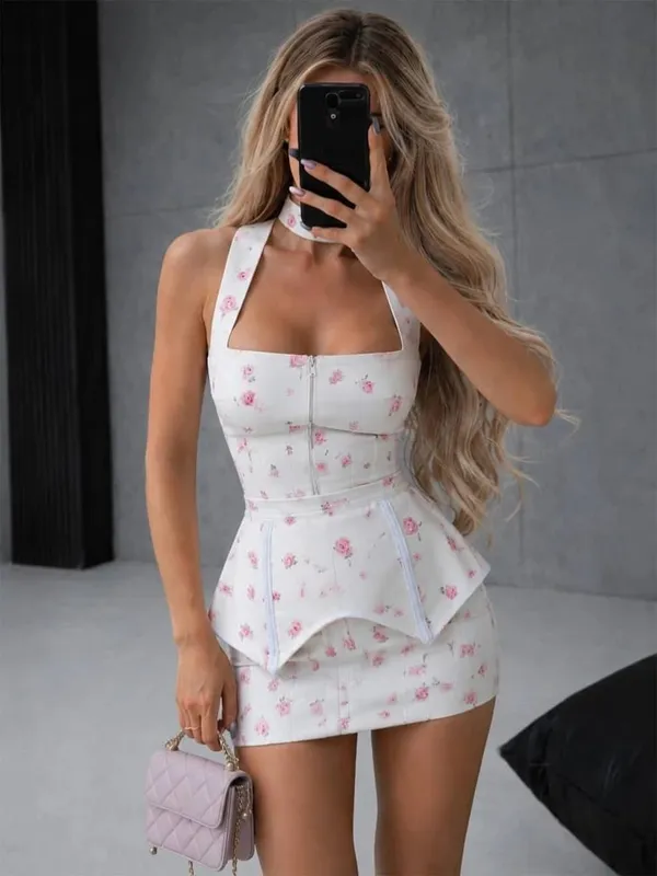 Elegant Floral Printed Mini Dress Women Chic V-neck Full Sleeves Single Breasted Slim A-line Short Dresses 2026 Lady Party Robes