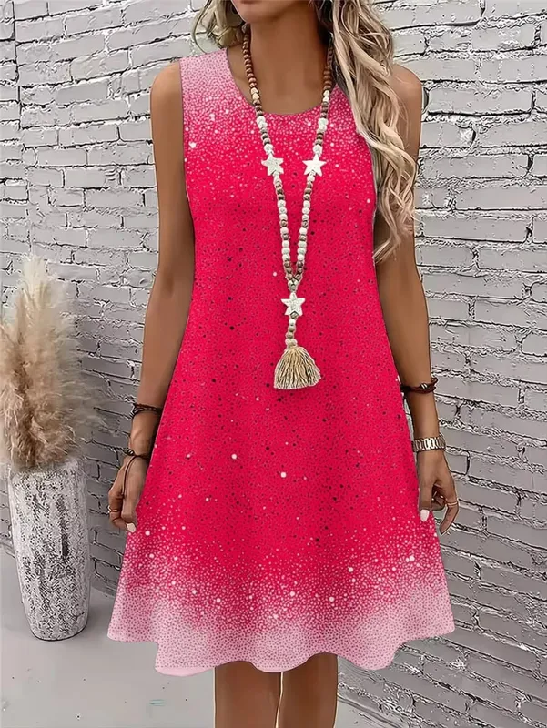Women Fashion Tie-dye Mini Dresses Summer Sleeveless 3D Gradient Printed Street Ladies Dress 3XL Plus Size Loose Casual Dress