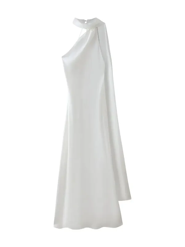High Street Women Sexy Elegant Halter Long Dress Pambabae Fashion Backless Green Satin Party Maxi Vestidos