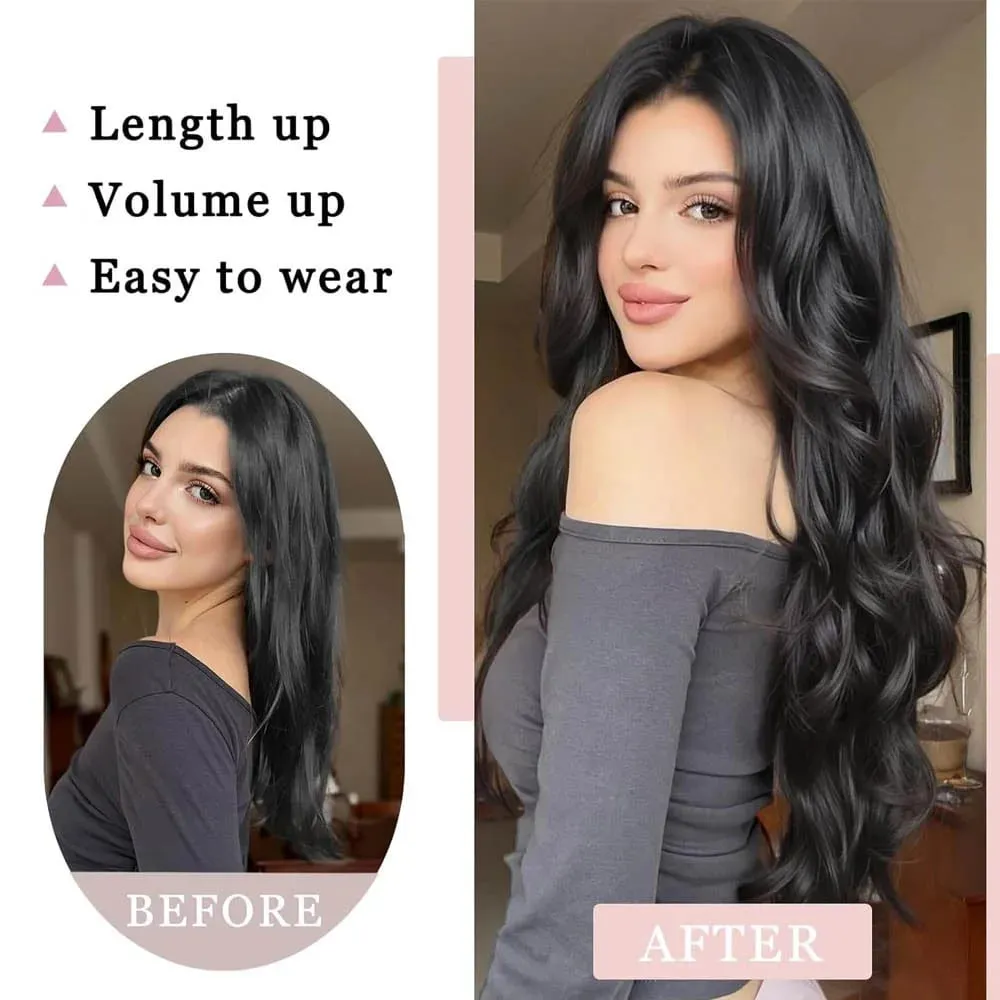 20Inch Synthetic Long Curly Hair Extension 4 Clips V-shape Natural Brown Black Hairpiece for Women — image 4