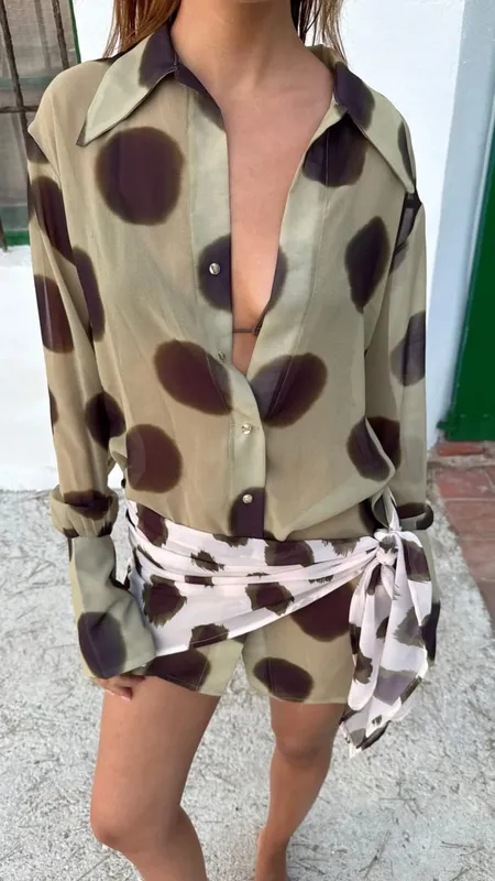 Sexy Leopard Printed Women Dress Long Sleeve See Through Hanging Neck Ribbon Lady Dresses 2026 Summer Autumn Chic Female Robe