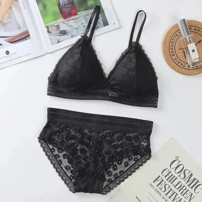 Women's Lace Bra Sets Seamless Underwear Backless Vest Sexy Padded Bralette Lingerie Ultrathin Bra & Brief Sets Female Intimates