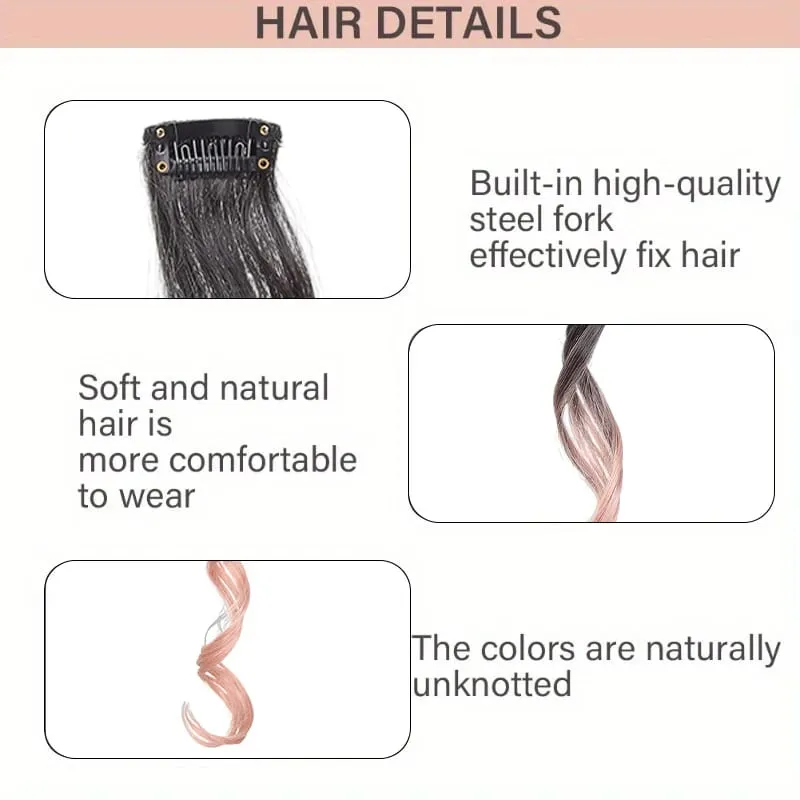 Gradient Wave Clip - in Hair Extensions 2pcs Synthetic Fiber Color - Blocked Tassel Ear - Side Dyeing for Daily Party Cosplay