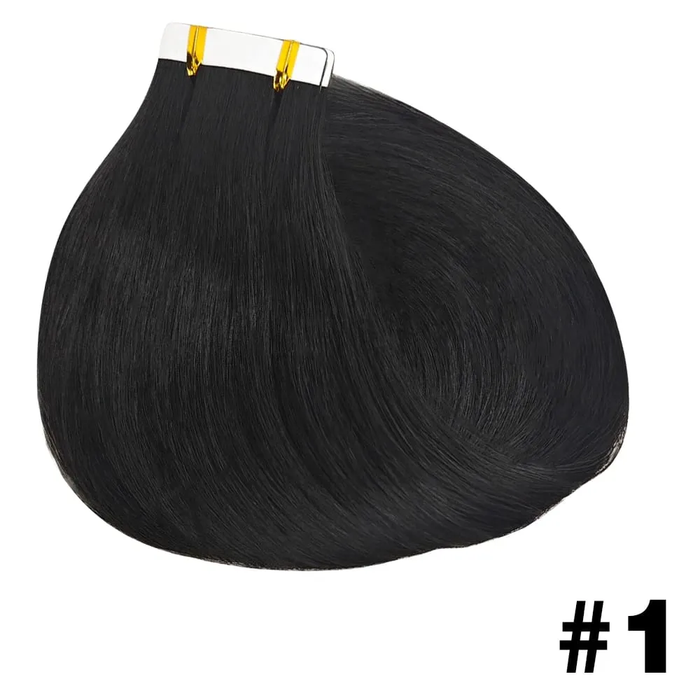 Straight Tape In Hair Extensions Adhesive Invisible Seamless 100% Human Hair 20pcs/50g Replaceable Glue Tape ins Natural Black